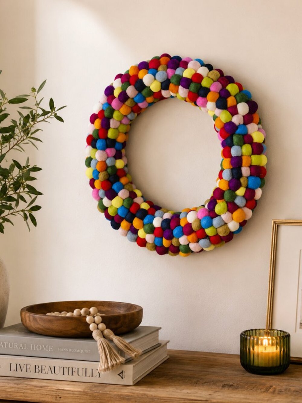 Noonday Collection Multi-Color Felt Ball Wreath - Fair Trade - 17"
